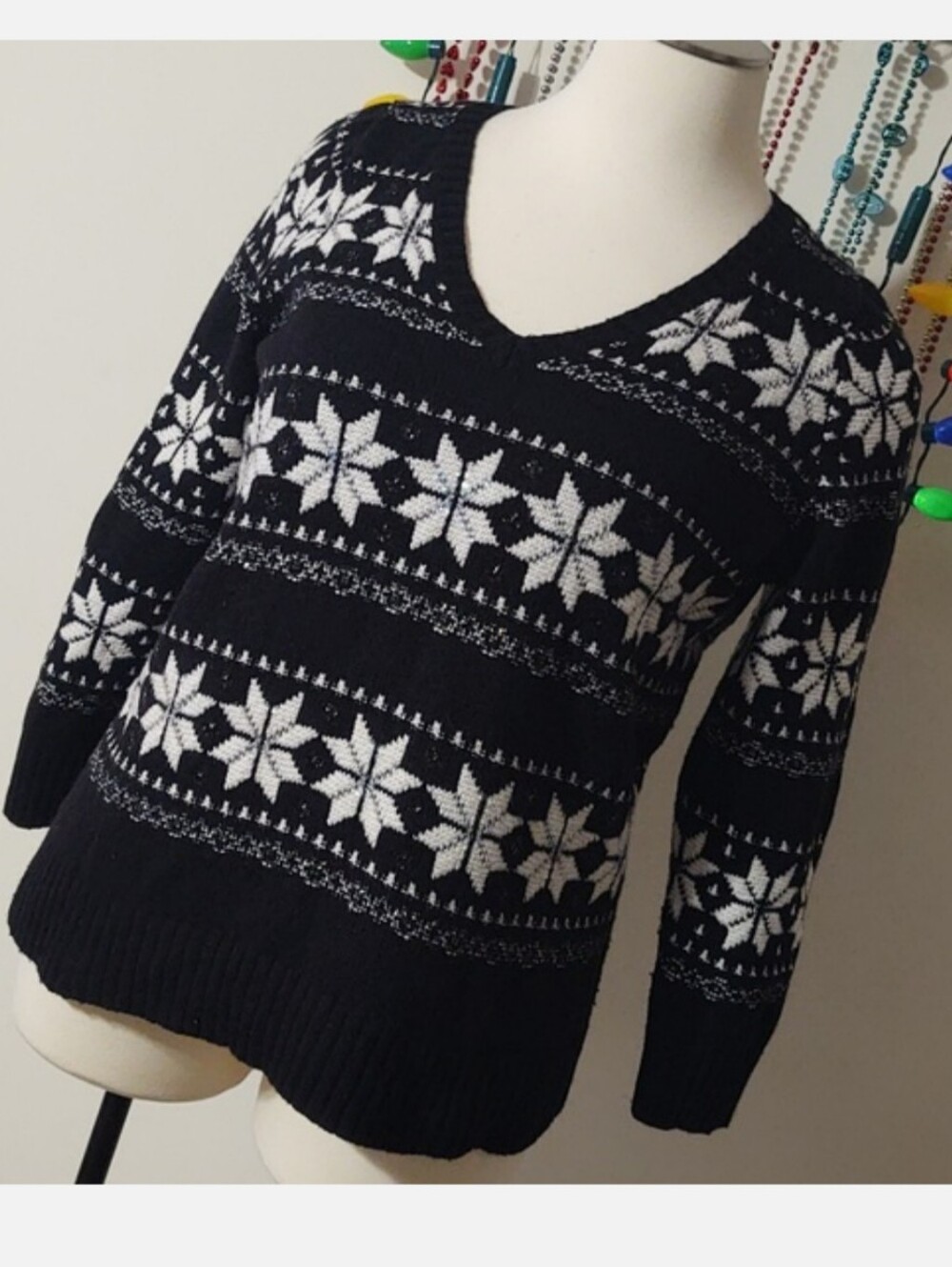 Black & White Snowflakes & Sequins Sweater Lane Bryant 22/24